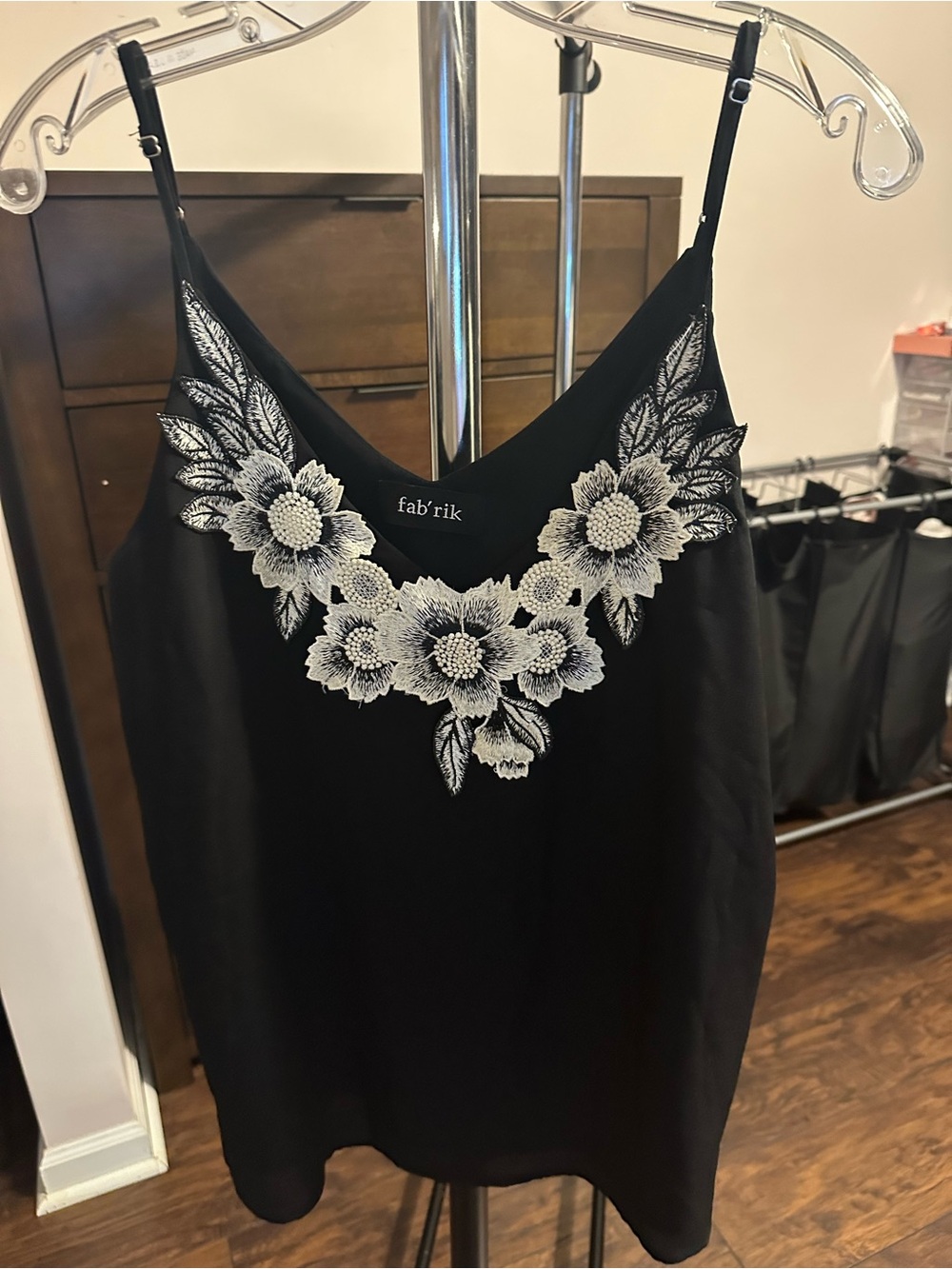 fab'rik Black Cami with White Floral Embroidery